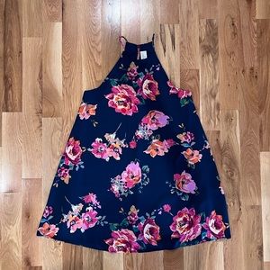 Blue floral print halter swing dress size M